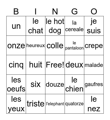 French beginner Bingo Card