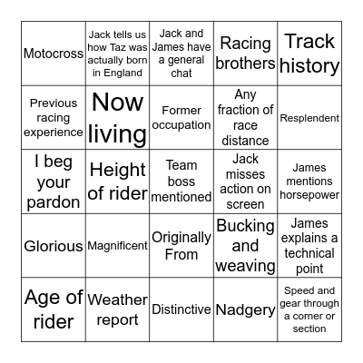 Knockhill Bingo Card