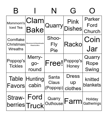 Simon Family BINGO Card