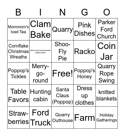 Simon Family BINGO Card