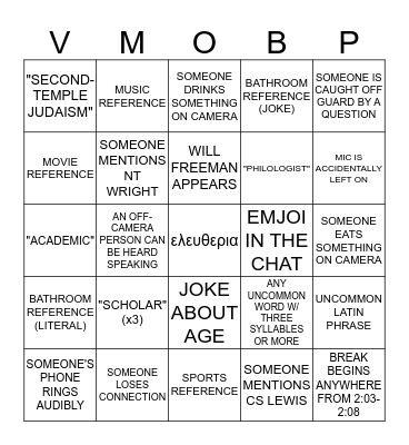 BIBLE BINGO: A WORK OF AMUSEMENT GENRE IN SUPERIOR ACADEMIC INSTITUTIONS IN WESTERN HIGHER EDUCATION Bingo Card