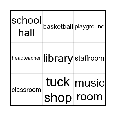 School Bingo Card