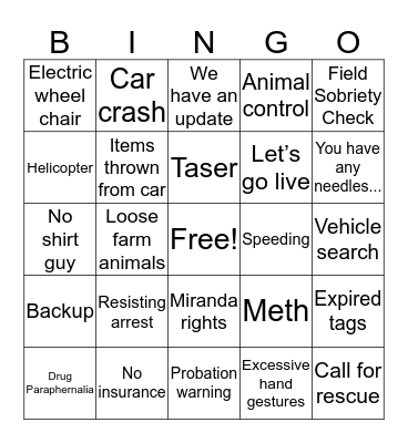 LIVE PD BINGO Card