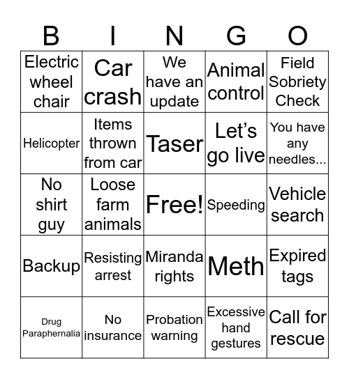 LIVE PD BINGO Card