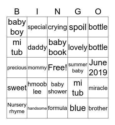 Baby Bingo Card