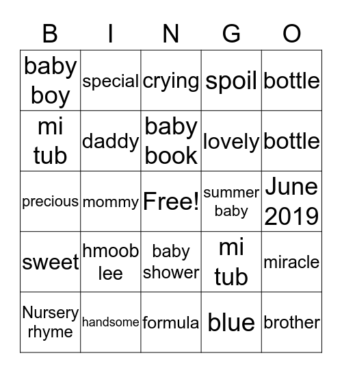 Baby Bingo Card