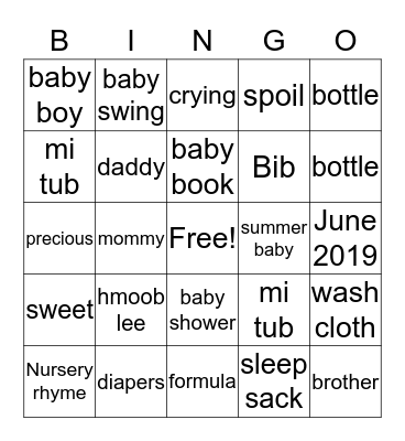 Baby Bingo Card