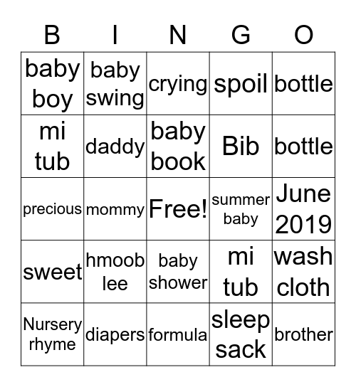 Baby Bingo Card