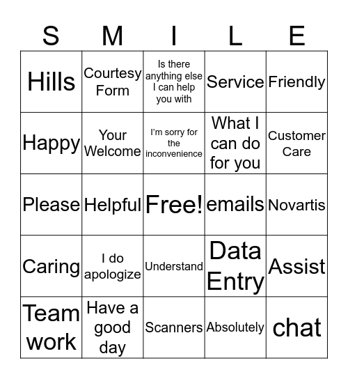 Customer Service Bingo Card