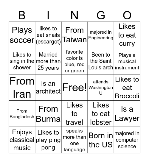 People Bingo Card