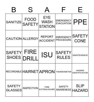 ISU SODEXO SAFETY BINGO Card