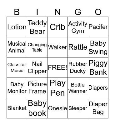 Baby Shower Bingo Card
