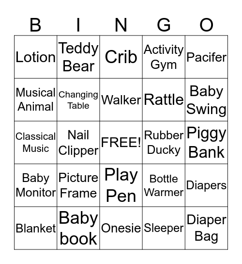 Baby Shower Bingo Card