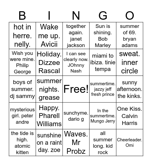 summer vibes Bingo Card