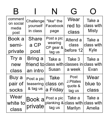 Pilates Bingo Card