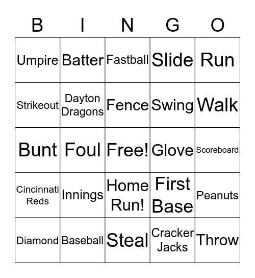 Baseball Bingo Card