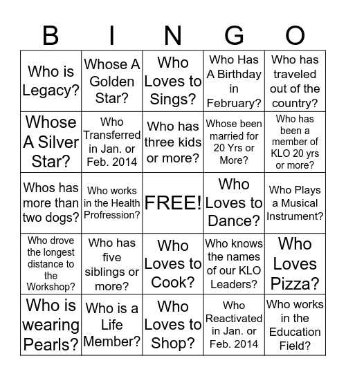 Getting To Know Your Sisters Bingo Card