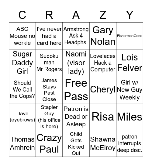 Patrons Bingo Card