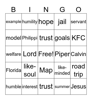 Timothy - A humble Christ-like servant Bingo Card