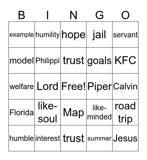 Timothy - A humble Christ-like servant Bingo Card