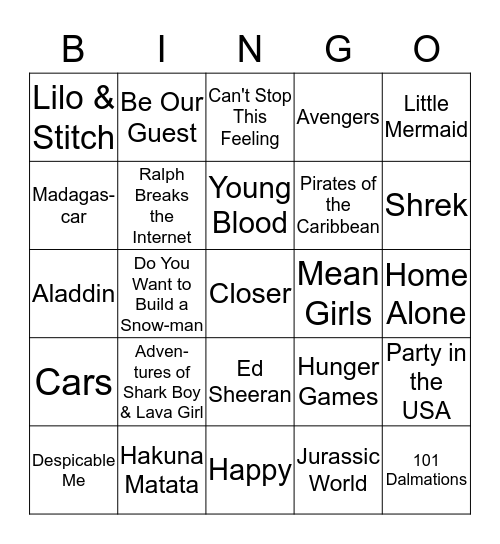 Music & Song Clip BINGO Card