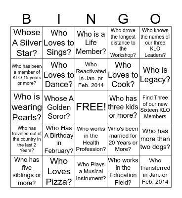 Getting To Know Your Sisters! Bingo Card