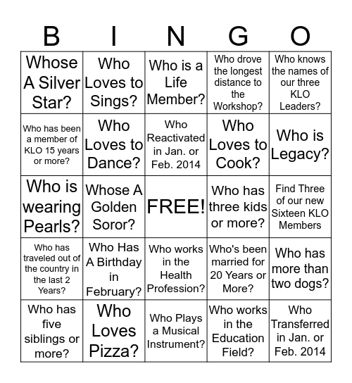 Getting To Know Your Sisters! Bingo Card
