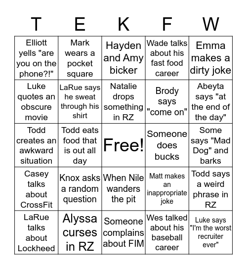 Untitled Bingo Card