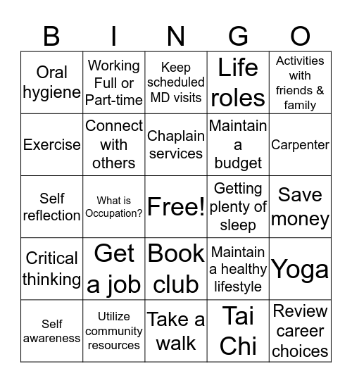 Wellness Bingo Card