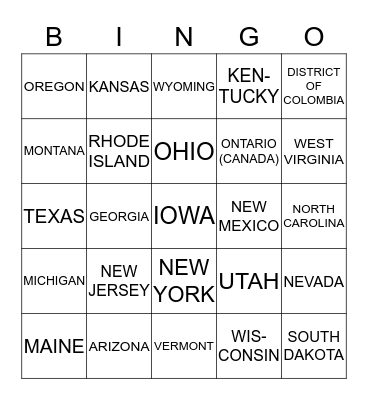 License Plate Bingo Card