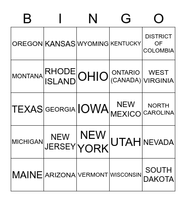 License Plate Bingo Card