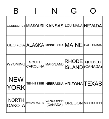 License Plate Bingo Card