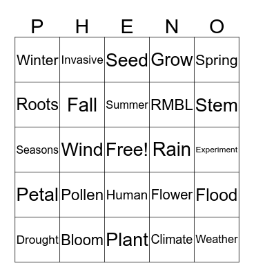 Phenology Bingo Card