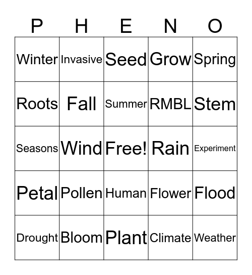 Phenology Bingo Card