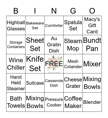 Bridal Bingo Card