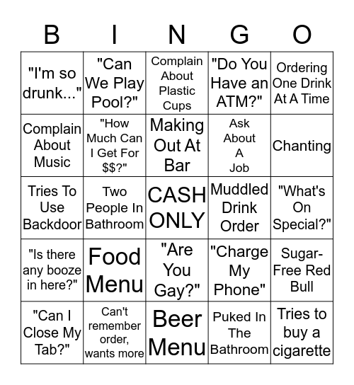 Backlot BINGO Bash Bingo Card