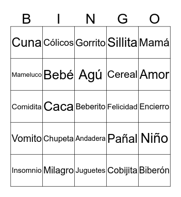 Baby Shower Bingo Card