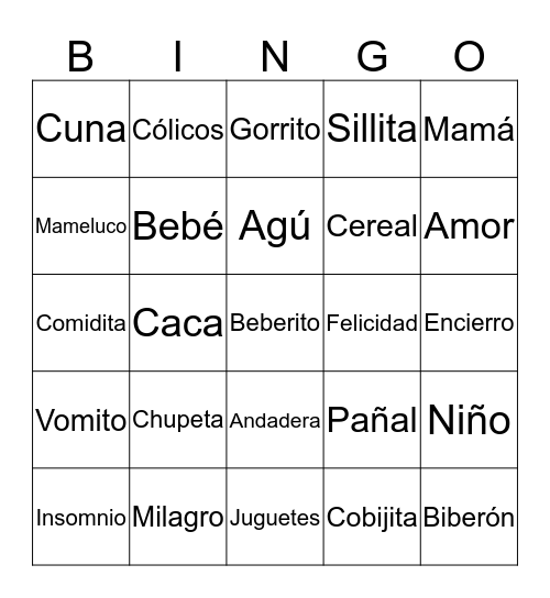 Baby Shower Bingo Card