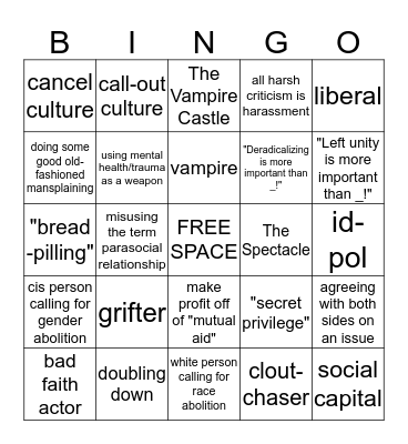 BreadTube Bingo Card