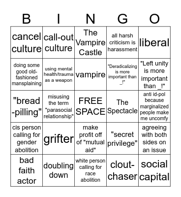 BreadTube Bingo Card
