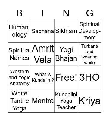 Kundalini Bingo Card
