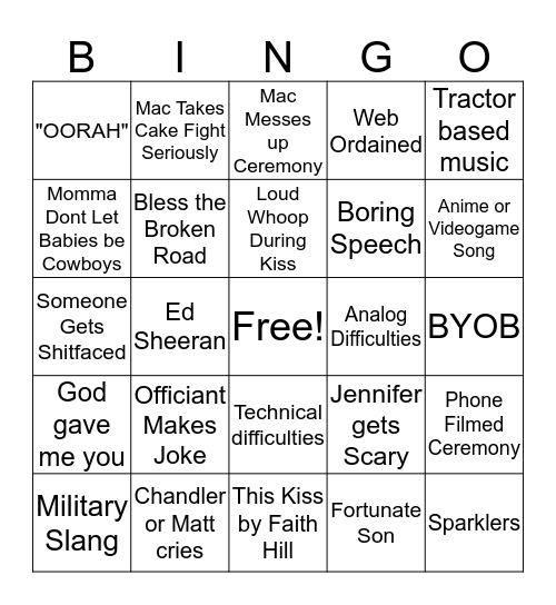 Wedding Bingo Card