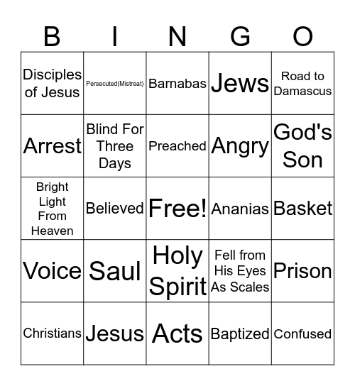 Saul's Conversion Bingo Card