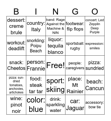Marc's Favorite Things Bingo Card
