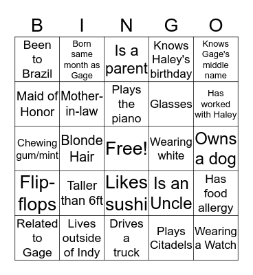Guest Bingo Card