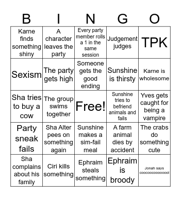 DnD Bingo Card