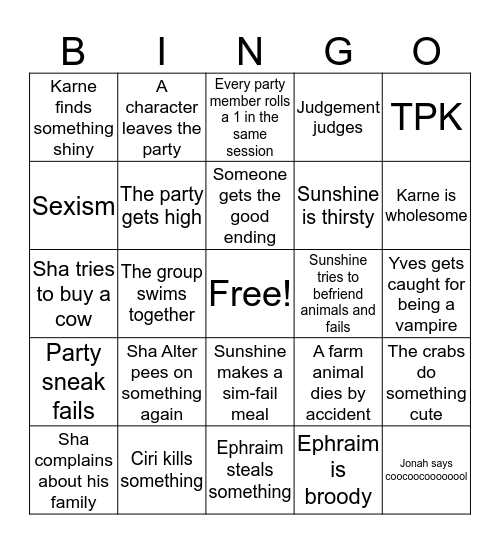 DnD Bingo Card