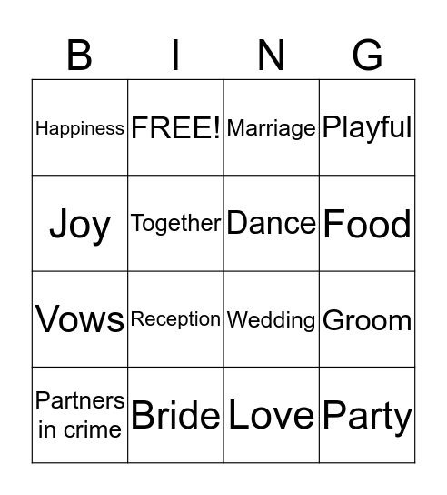 Kindays Bridal Shower Bingo Card