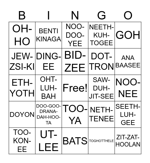 BENHTI KINAGA BINGO Card