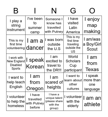 MSDR Putney Bingo Card